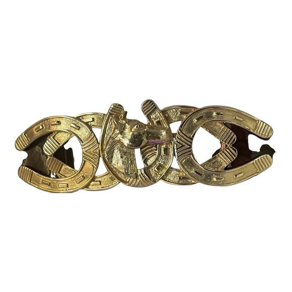 Vintage Mimi di N Signed Gold Horse Head Two Piece Interlocking Belt Buckle main image 7